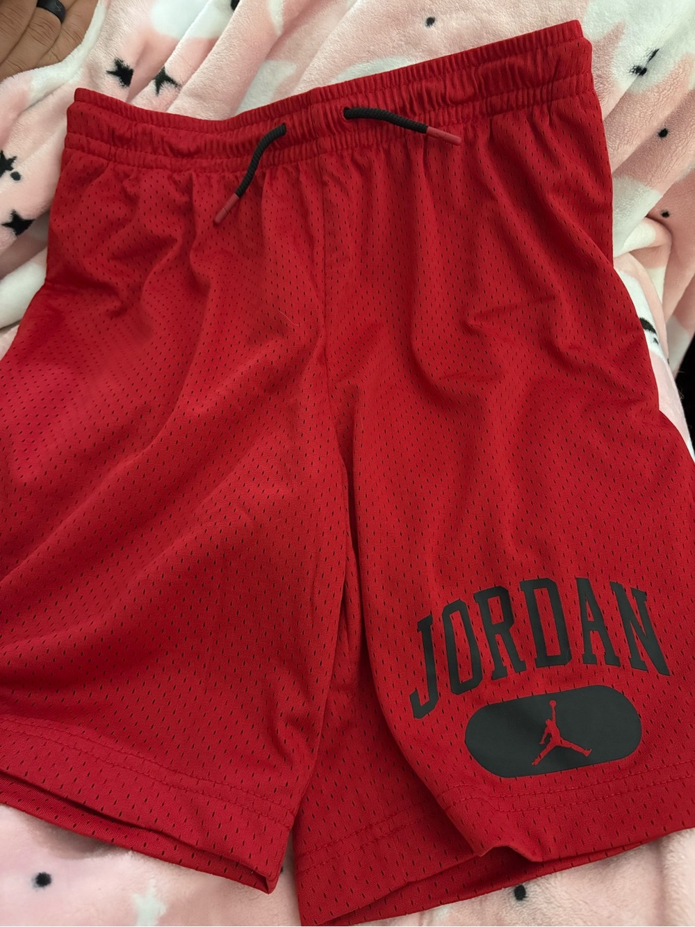 Jordan Red Mesh Athletic Shorts with Black Logo